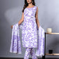 Orni Fashion Purple And White Floral print Straight Kurta Bottom And Dupatta Set