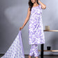 Orni Fashion Purple And White Floral print Straight Kurta Bottom And Dupatta Set