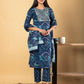 Orni Fashion Blue Bandhej Print Straight Kurta Bottom And Dupatta Set