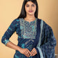 Orni Fashion Blue Bandhej Print Straight Kurta Bottom And Dupatta Set