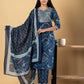 Orni Fashion Blue Bandhej Print Straight Kurta Bottom And Dupatta Set