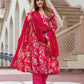 Orni Fashion Pink Floral print Anarkali Kurta Bottom And Dupatta Set