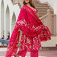 Orni Fashion Pink Floral print Anarkali Kurta Bottom And Dupatta Set