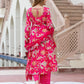 Orni Fashion Pink Floral print Anarkali Kurta Bottom And Dupatta Set