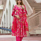 Orni Fashion Pink Floral print Anarkali Kurta Bottom And Dupatta Set