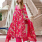 Orni Fashion Pink Floral print Anarkali Kurta Bottom And Dupatta Set