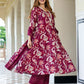 Orni Fashion Burgundy Floral print Anarkali Kurta Bottom And Dupatta Set