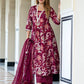 Orni Fashion Burgundy Floral print Anarkali Kurta Bottom And Dupatta Set