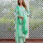 Orni Fashion Turquoise And White Striped Straight Kurta Bottom And Dupatta Set