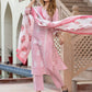 Orni Fashion Pink And White Striped Straight Kurta Bottom And Dupatta Set