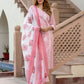 Orni Fashion Pink And White Striped Straight Kurta Bottom And Dupatta Set