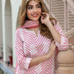 Orni Fashion Pink And White Striped Straight Kurta Bottom And Dupatta Set