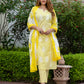 Orni Fashion Yellow And White Striped Straight Kurta Bottom And Dupatta Set