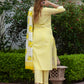 Orni Fashion Yellow And White Striped Straight Kurta Bottom And Dupatta Set