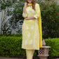 Orni Fashion Yellow And White Striped Straight Kurta Bottom And Dupatta Set