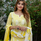 Orni Fashion Yellow And White Striped Straight Kurta Bottom And Dupatta Set
