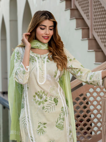 Orni Fashion Sage Green Floral print Straight Kurta Bottom And Dupatta Set