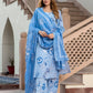 Orni Fashion Sky Blue Floral print Straight Kurta Bottom And Dupatta Set