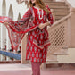 Orni Fashion Red Floral print Straight Kurta Bottom And Dupatta Set
