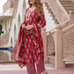 Orni Fashion Red Floral print Straight Kurta Bottom And Dupatta Set