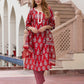 Orni Fashion Red Floral print Straight Kurta Bottom And Dupatta Set