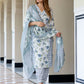 Orni Fashion Grey and White Floral print Straight Kurta Bottom And Dupatta Set