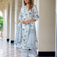 Orni Fashion Grey and White Floral print Straight Kurta Bottom And Dupatta Set