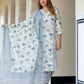 Orni Fashion Grey and White Floral print Straight Kurta Bottom And Dupatta Set