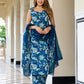 Orni Fashion Blue Floral print Straight Kurta Bottom And Dupatta Set