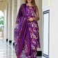 Orni Fashion Purple Floral print Straight Kurta Bottom And Dupatta Set