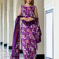 Orni Fashion Purple Floral print Straight Kurta Bottom And Dupatta Set