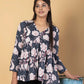 Orni Fashion Black And Cream Floral print Peplum Top