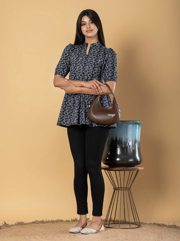 Orni Fashion Black Ethnic motifs Peplum Top